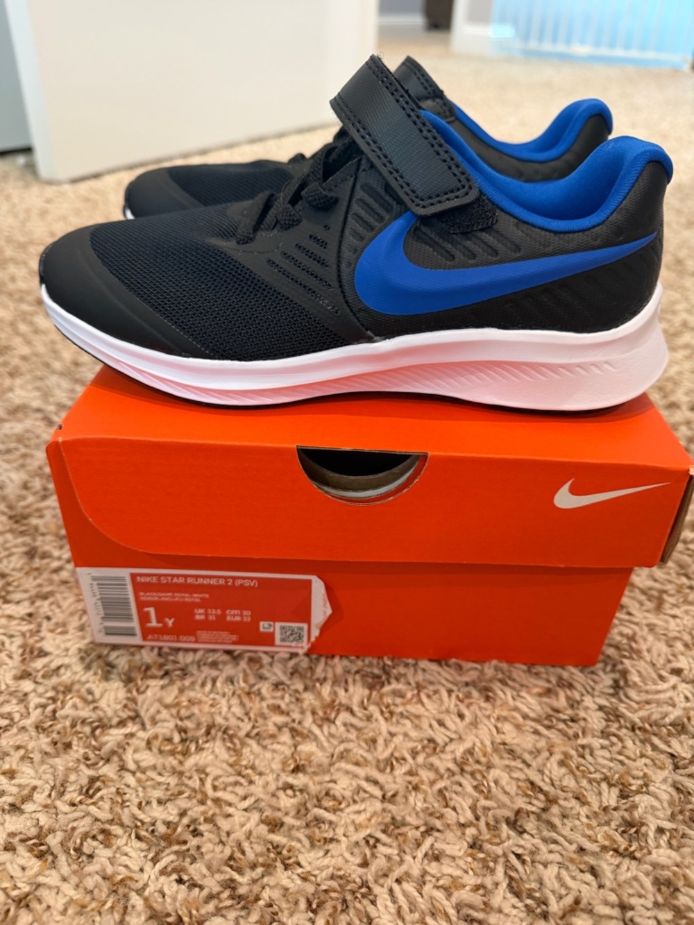 Nike Kids Black and Royal Blue Velcro Athletic Sneakers